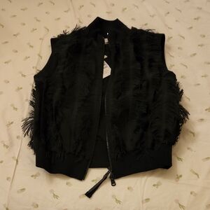 Brunello Cuccinelli Black Sleeveless Jacket with feather details.